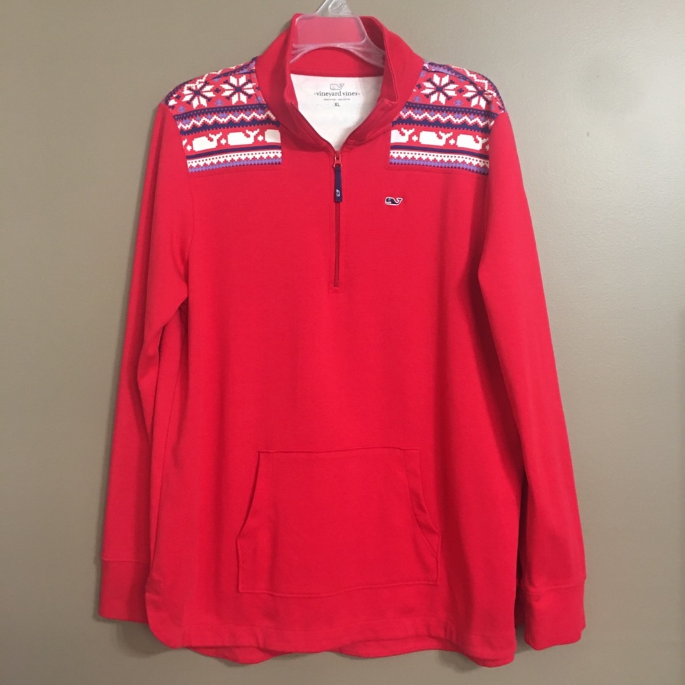 VINEYARD VINES Pullover Half Zip Snowflake Whale Design Pocket LIKE NEW Size XL